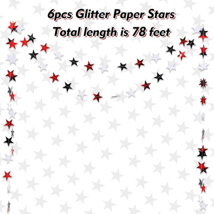 BEISHIDA 6Pcs Black Red and White Glitter Star Garland Decor Twinkle Star - Image 2