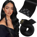 Moresoo Black Clip in Hair Extensions 16 inch Double Weft Real Hair Extensions Clip ins Human Hair Jet Black #1 Straight for Women 7Pcs 120G Full Head