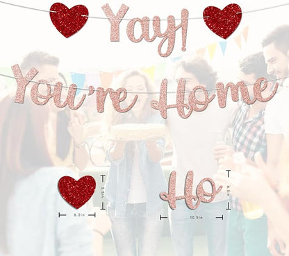 Rose Gold Glitter Welcome Home Banner, Yay! You're Home Banner - Image 3