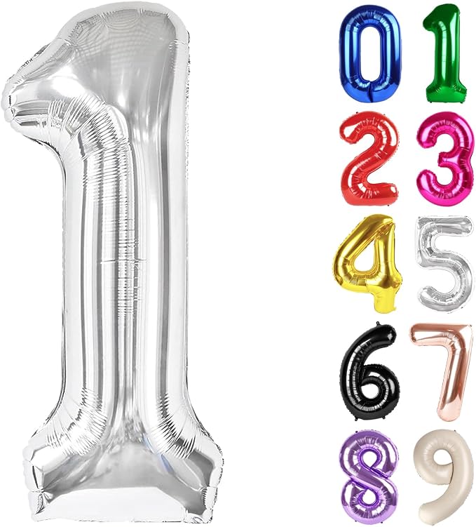1 Balloon - Silver Birthday Number Balloons, 40 Inch Decorations Men Women | by ALPHADELTAPI