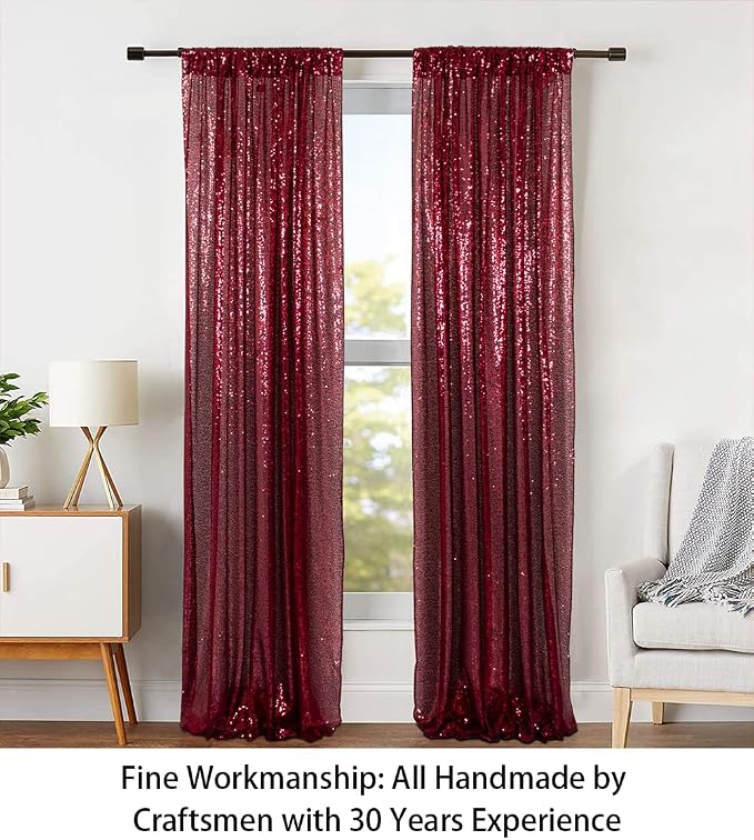 ShinyBeauty Sequin Curtains 2 Panels Burgundy 2FTx8FT Sequin Photo Backdrop - Image 3