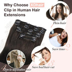 XDhair Clip in Hair Extensions Real Human Hair 16 Inch 100g Natural Straight Human Hair Clip in Extensions for Woman Double Weft #1B