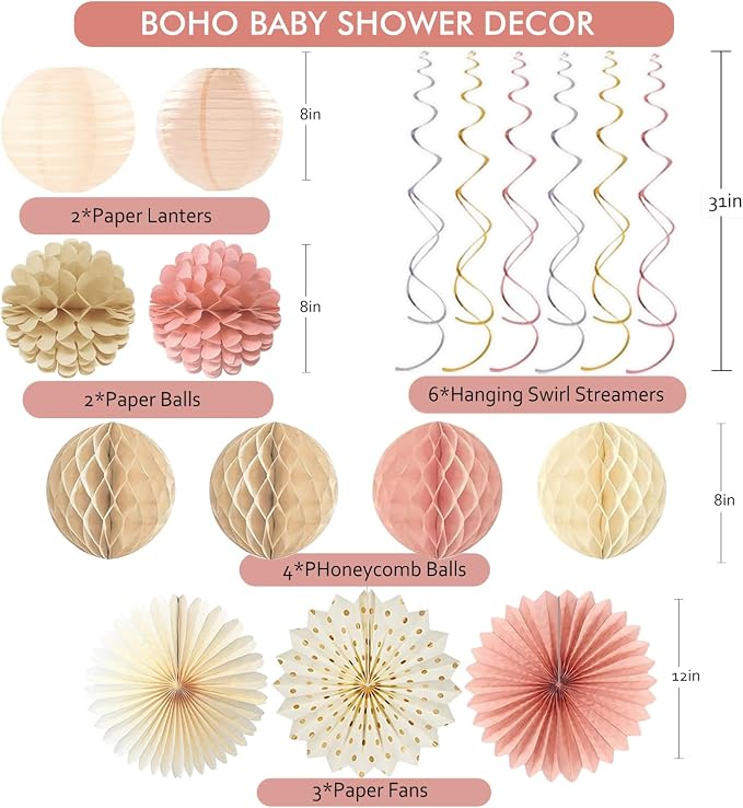 Dusty Pink Boho Baby Shower Party-Decorations Beige Champagne Girl Welcome Baby - Image 3