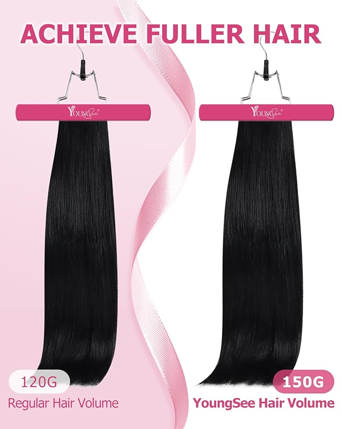 YoungSee 85G Clip in Human Hair Extensions Black Short Human Hair Clip in Extensions Jet Black Clip ins Hair Extension Real Human Hair Natural Short Hair Extension for Women 12Inch 7Pcs