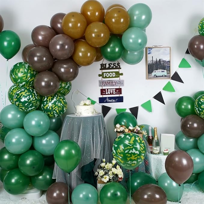 Green and Brown Army Balloons Set, 12 Inch Dark Sage Green Retro Light Coffee - Image 9