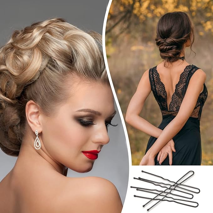 100PCS 2.4Inch U Shaped Hair Pins,Black Bobby Pins for All Hair Types,Hair Pins for Women,Pain-Free U Pins for Buns With Box（Black）