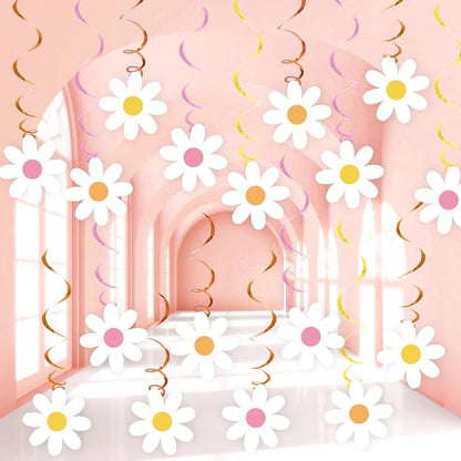 60pcs Daisy Flower Hanging Swirls White Daisy Garland Banners Foil Ceiling by ZOIIWA
