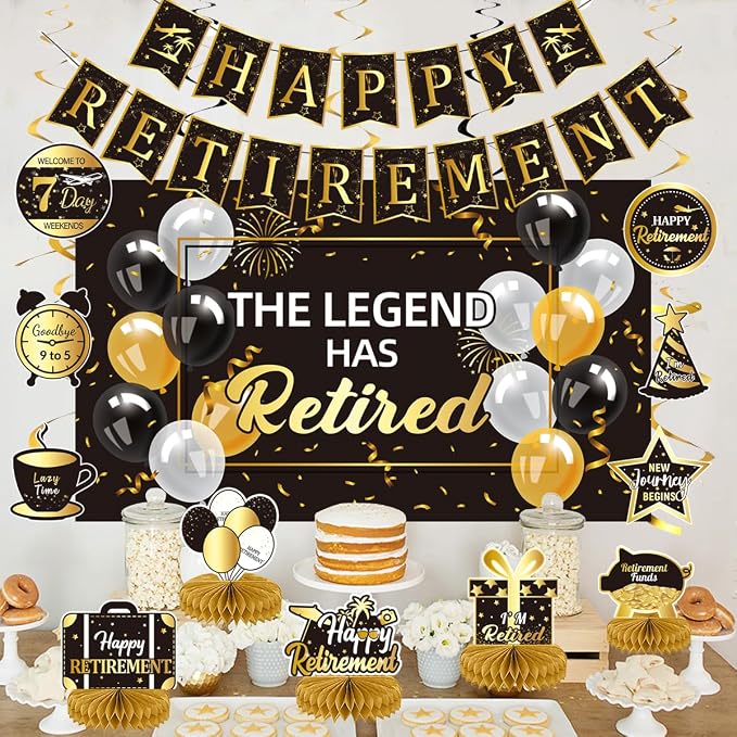 Happy Retirement Party Decorations Men Women, Happy Banner, Hanging Swirls - Image 6