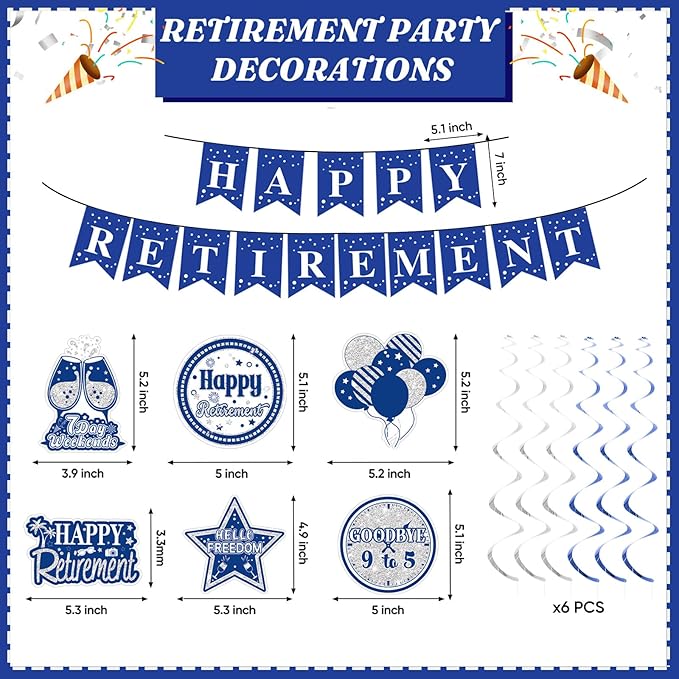 Retirement Party Decorations for Men Women Blue Silver Happy Retirement Banner - Image 2