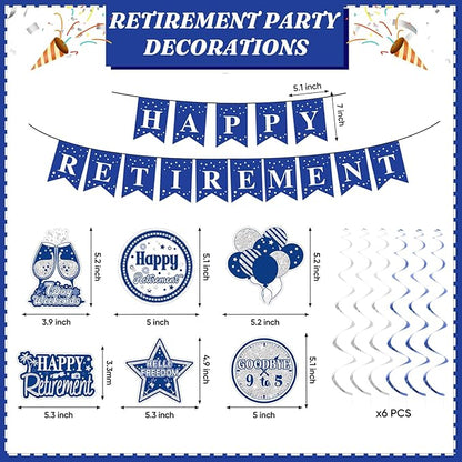 Retirement Party Decorations for Men Women Blue Silver Happy Retirement Banner - Image 2