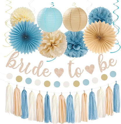 Light-Dusty Blue Beige-Champagne Bridal-Shower Party-Decorations by Burgleda