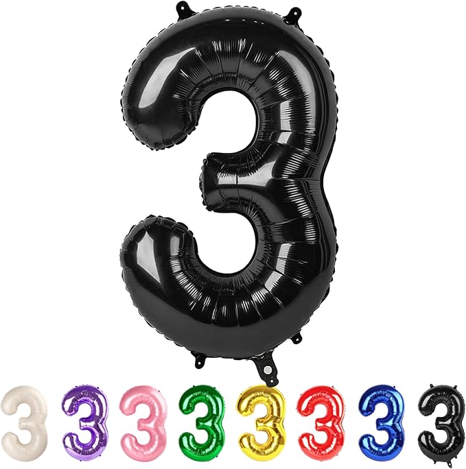3 Balloon Numbers Party Decorations, 40In Black Balloons by Mluchee