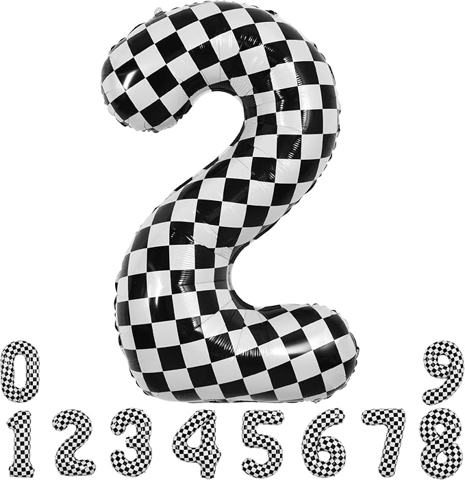 TONIFUL 40 Inch Large Checkered Number 2 Balloon 2nd Birthday Decorations | 2nd by TONIFUL