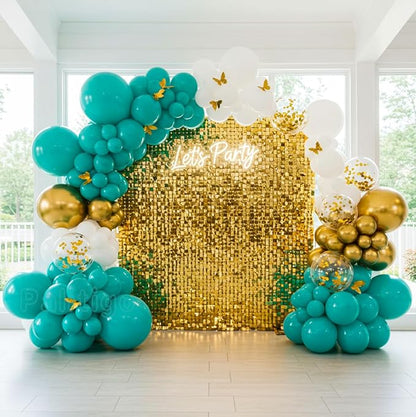 Teal Balloon Arch Kit with Gold Butterflies, 5/12/18 in, Baby Shower, Bridal by Palitigo