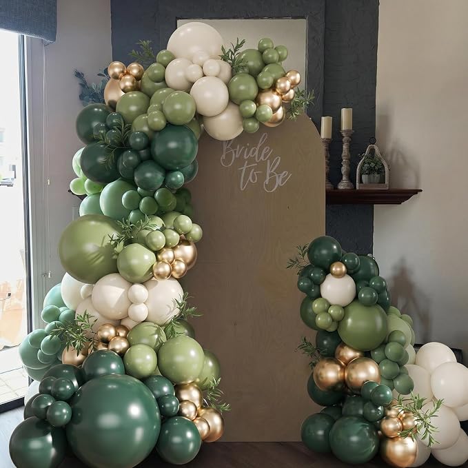 Emerald Green White Gold Balloons Arch Kit - Image 6