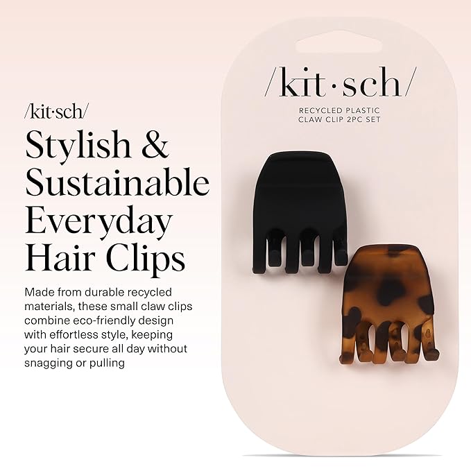 Kitsch Eco-Friendly Medium Claw Clips - Cute & Stylish Short Hair Accessories for Women, Girls | Ideal Size for Any Hairstyles | Ideal Gifts for Women, 2pcs (Black & Tortoise)