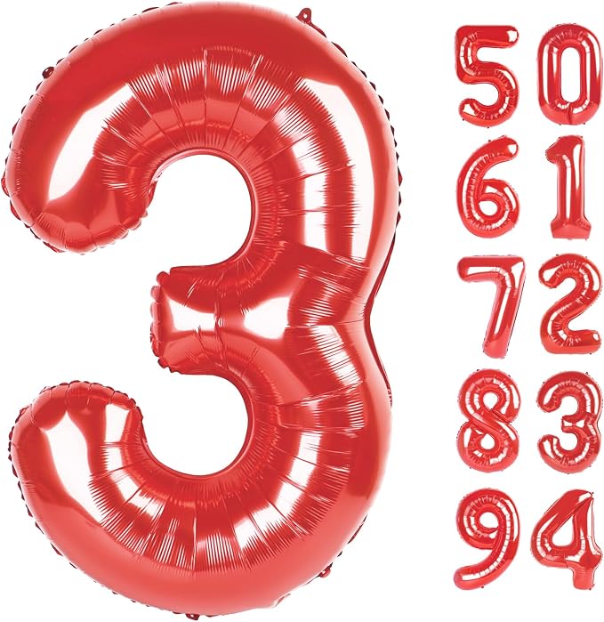 Red 3 Balloon - Number Balloon 40 Inch, 3rd Red Birthday Decorations | Large by IWERP
