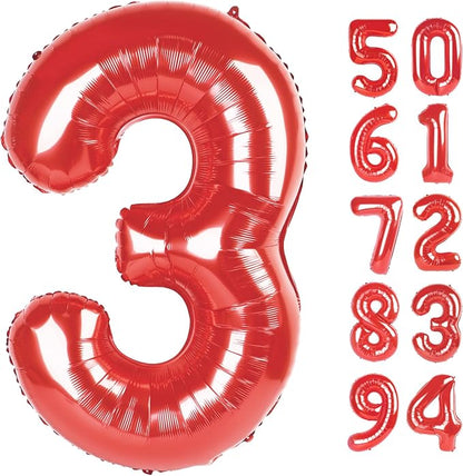 Red 3 Balloon - Number Balloon 40 Inch, 3rd Red Birthday Decorations | Large by IWERP