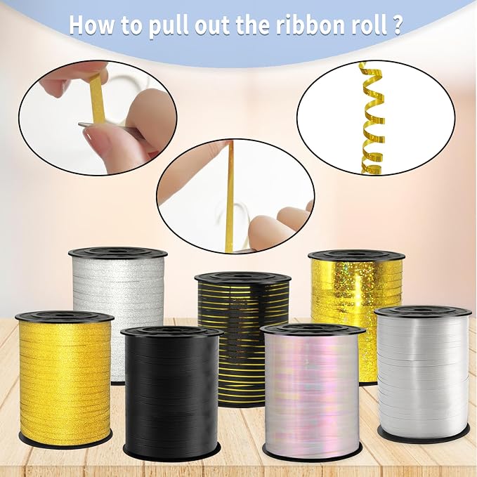 Gold Curling Ribbon, 500 Yard Shiny Metallic Gold Balloon String, 1/5"" Ribbon - Image 5