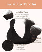 GOO GOO Invisi Edge Tape in Hair Extensions Human Hair, 1B Natural black, 6pcs 24inch 18g, Virgin Remy Hair, Seamless Injected Tape, Natural Look