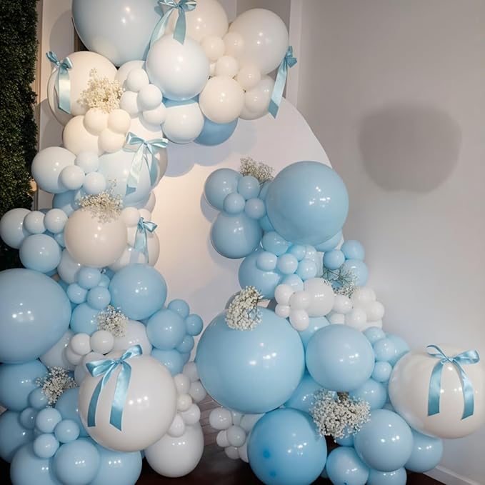 Blue Bow Balloons, Metallic Macaron Preal White Balloon Bow Print Balloon - Image 8