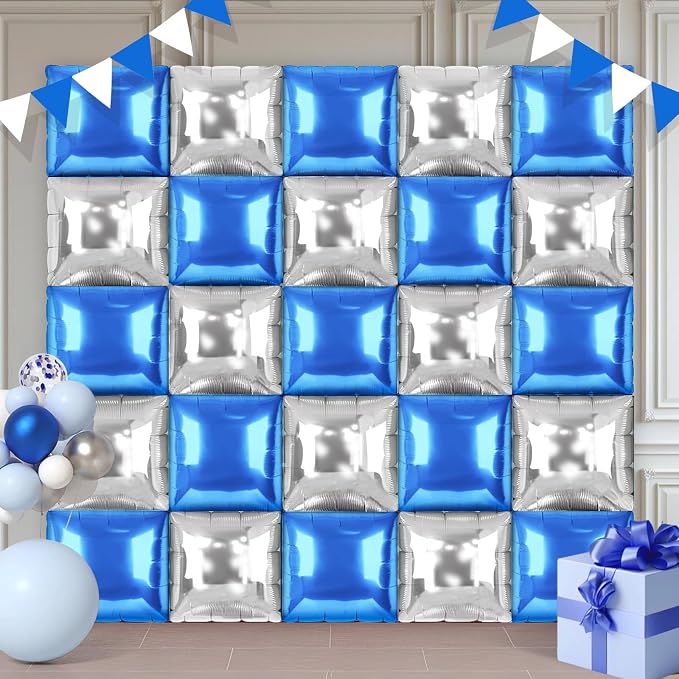 Blue and Silver Square Foil Balloons 25 Pcs Metallic Blue and Silver Balloons by Unknown