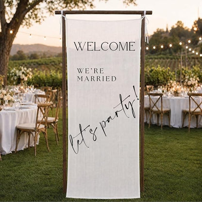 We’re Married Banner 73 x 30 Inch, Polyester Wedding Reception Hanging Sign by SHESCRZIONU