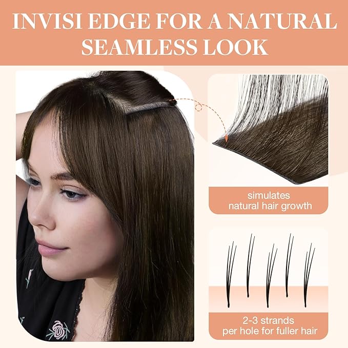 GOO GOO Invisi Edge Tape in Hair Extensions Human Hair, 4/27/4 Balayage Chocolate Brown to Caramel Blonde, 6pcs 24inch 18g, Virgin Remy Hair, Seamless Injected Tape, Natural Look