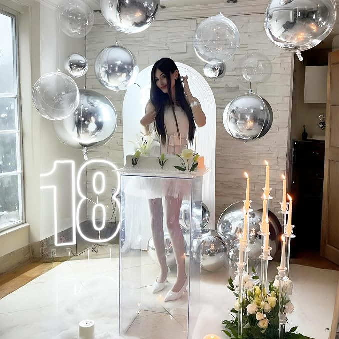 8 Pcs Silver Balloons and Clear Round Foil Balloons 22 In Transparent Balloon - Image 5