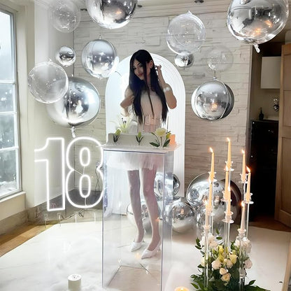 8 Pcs Bobo Balloons and Silver Round Foil Balloons 22 In Bubble Clear Balloon - Image 5