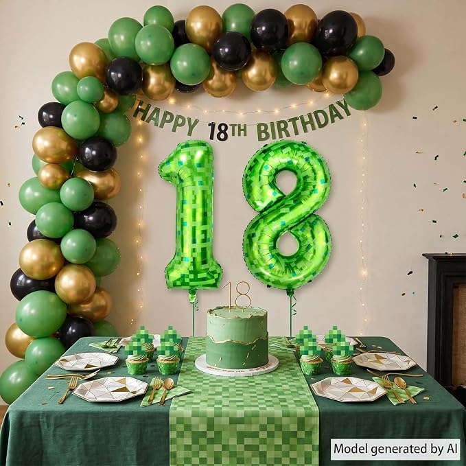 40 Inch Lime Green Pixel Number 18 Balloon, Adult Gamer 18th Bday Decor | 40" - Image 5