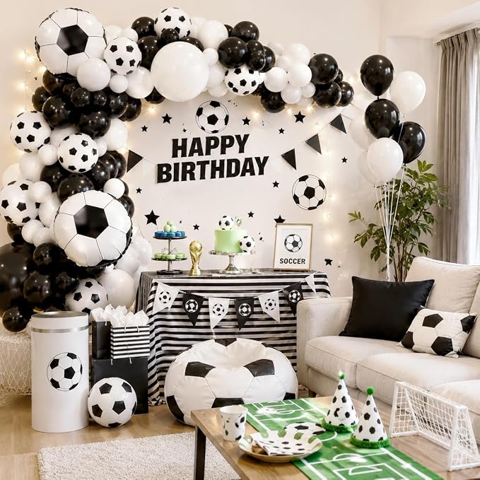 Soccer Balloon Garland Arch Kit, 22 18 12 10 5 Inch Black White Football Print - Image 6