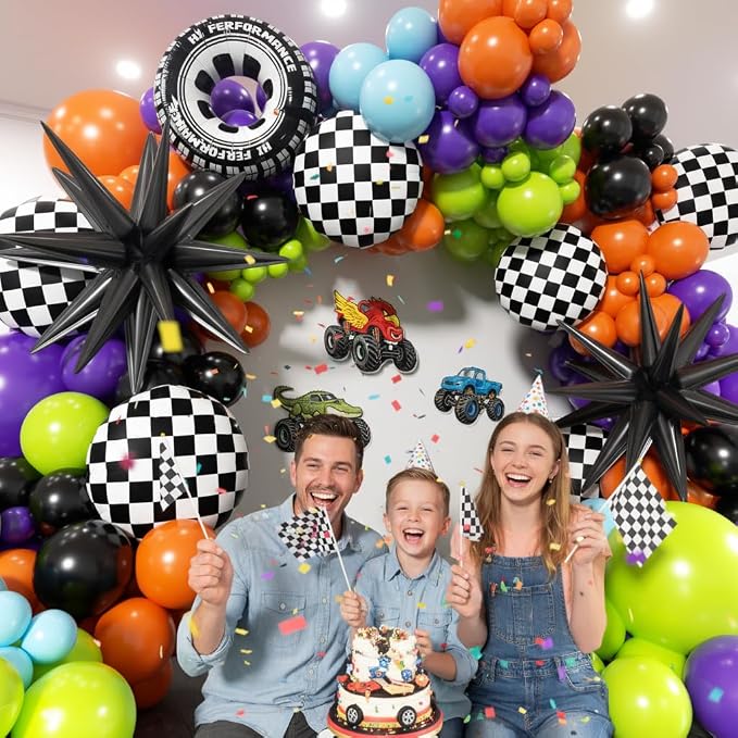 Monster Truck Balloon Arch Kit -172Pcs Different Size Green Purple Orange Black - Image 4
