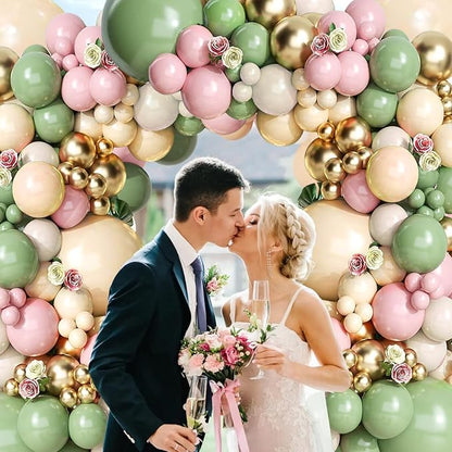 Sage Green Pink Balloon Arch Kit, Olive Green Light Pink Nude Sand White Gold - Image 6