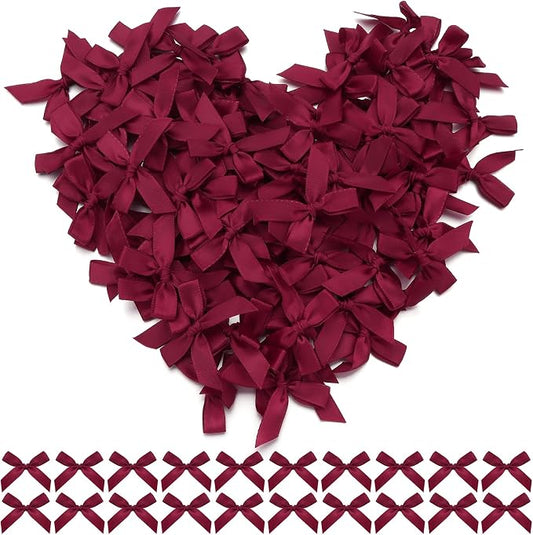 Wine Red Mini Bows 1.57" 100PCS Small Satin Ribbon Bows by Loomeshribbonforcrafts%EF%BC%81