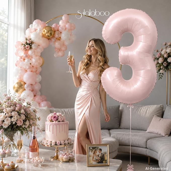 40 Inch Light Pink Number 3 Foil Big 0-9 Giant Digital Balloon | 3rd - Image 4