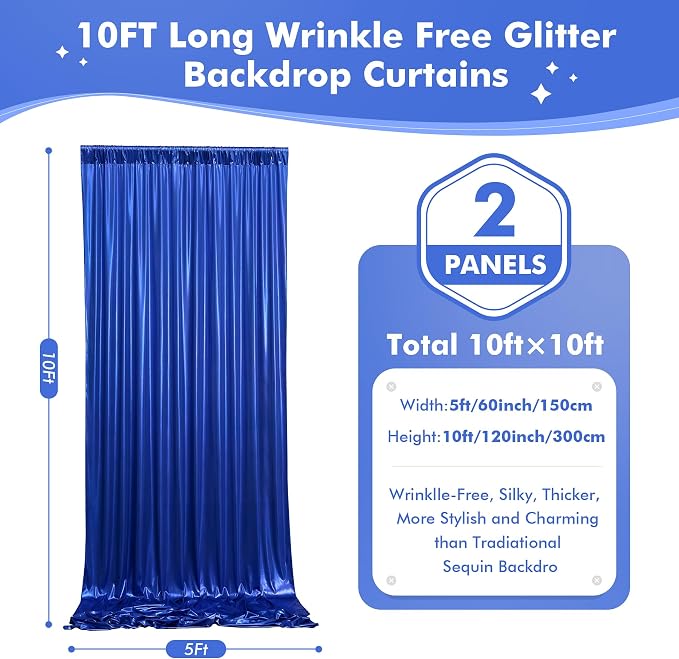 10x10ft Shimmer Royal Blue Sequin Backdrop Curtain - Image 6