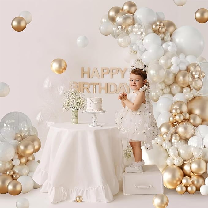 CROSSFINGERS Pearl Champagne Gold and White Balloon Garland Arch Kit | Double - Image 2