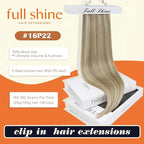Full Shine Clip in Hair Extensions 22 inch 160g 8Pcs Seamless Human Hair Clip in Extensions Golden Blonde Mix Light Blonde Remy Hair Clip ins PU Skin Weft