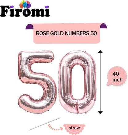 FIROMI 50 Foil Number Balloons Rose Gold 40-inch Big Mylar Balloon Numbers | - Image 2