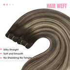 YoungSee Sew in Hair Extensions Balayage Hair Weft Extensions Chocolate Brown with Ash Blonde Balayage Human Hair Extensions Sew in Thick Remy Hair 14Inch 100G