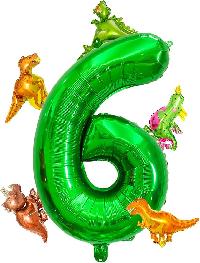 LilyZheng Large Dinosaur Balloon Number 6, 40 Inch Dark Green Foil Balloon by LILYZHENG