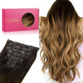 WENNALIFE Seamless Clip In Hair Extensions, 14 Inch 130g 7pcs Dark Brown to Chestnut Brown and Dirty Blonde Hair Extensions Clip in Human Hair Invisible PU Skin Weft Remy Human Hair Extensions