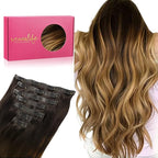 WENNALIFE Seamless Clip In Hair Extensions Human Hair, 12 Inch 80g 7pcs Dark Brown to Chestnut Brown and Dirty Blonde Highlighted Real Hair Extensions Clip in Human Hair Invisible PU Skin Weft Natural