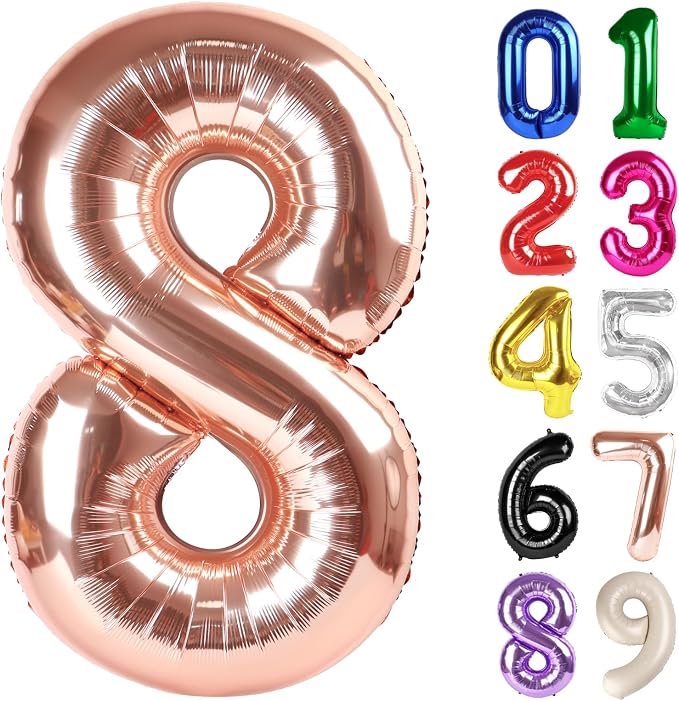 8 Balloon - Rose Gold Birthday Number Balloons, 40 Inch Party Decorations | by ALPHADELTAPI
