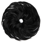 SARLA Messy Hair Bun Hair Pieces Curly Synthetic Updo Fake Scrunchies Ponytail Extension for Women Jet Black 1PCS