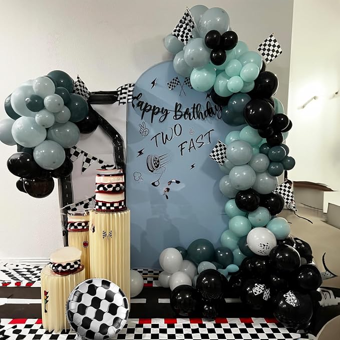 Race Car Balloons Garland Arch Kit, Dusty Blue Balloons Green Black Balloon - Image 5