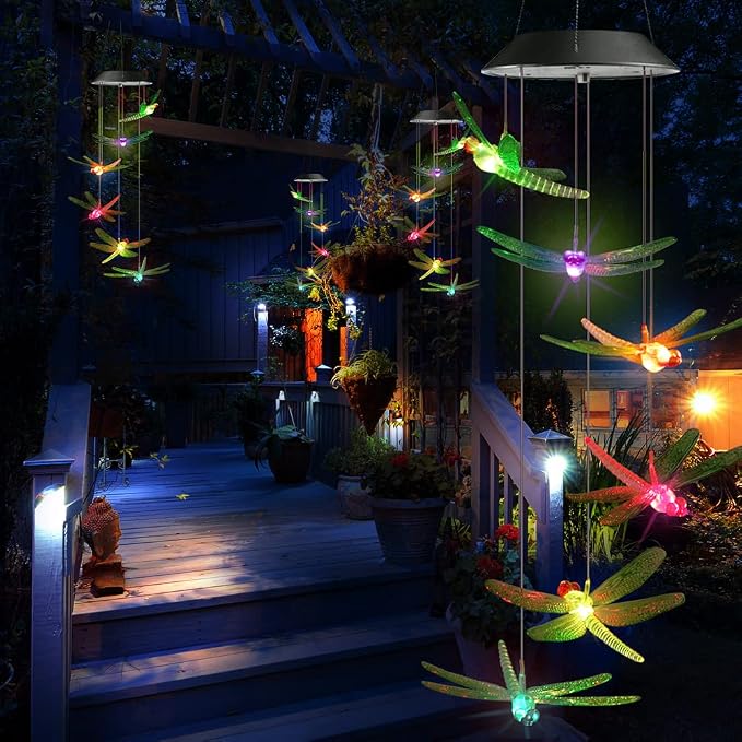 Toodour Solar Wind Chimes Outdoor, Color Changing Solar Lights Dragonfly | Gifts - Image 2