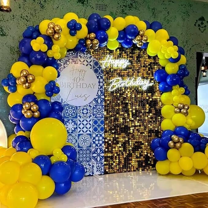 Blue and Yellow Balloons, 12 Inch Double Stuffed Chrome Royal Blue and Yellow - Image 5