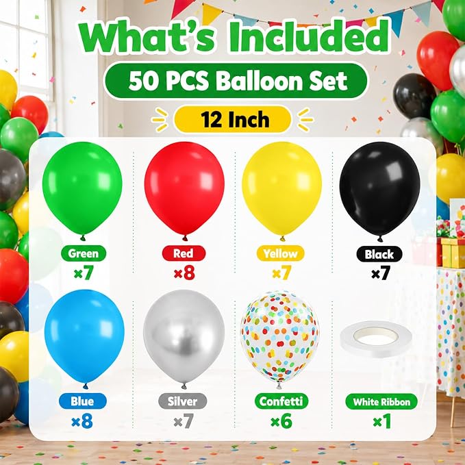 Red Yellow Blue Green Balloon, Game Themed Party Supplies - Image 3